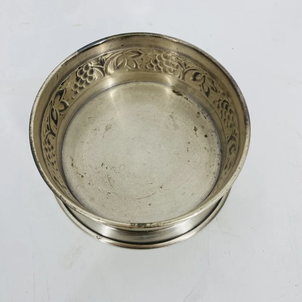 Vintage Pottery Barn Pewter Wine Bottle Coaster Bowl 5x2